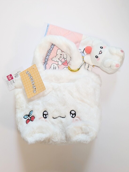 Sanrio Handbags - Sanrio Hanamaru Obake Kawaii Bundle: Fluffy Tote, Quilted Pouch & Plush Keychain